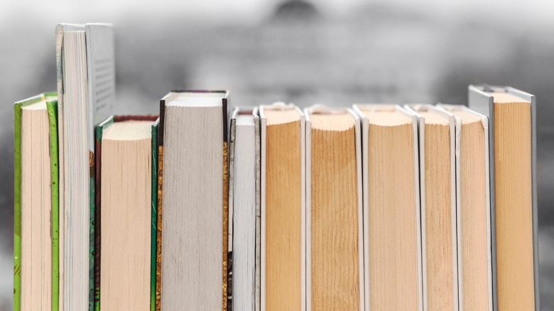 Books in a vertical row 