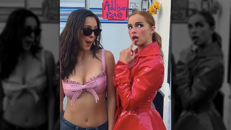 Olivia Rodrigo and Addison Rae lip-syncing for a TikTok backstage at Coachella 2026