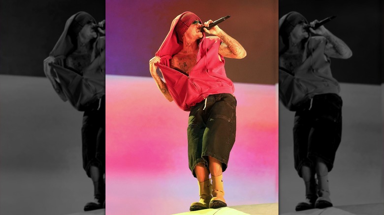 Justin Bieber performing on Coachella's main stage in 2026