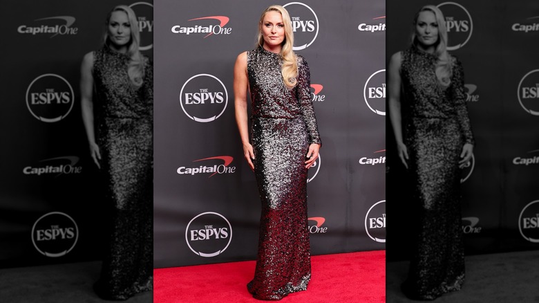 Lindsey Vonn in a sparkling silver dress on the ESPYs red carpet in 2026