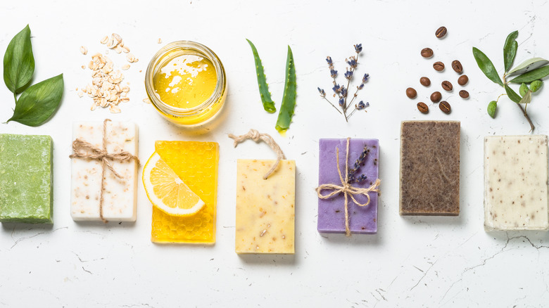 Array of different colorful soaps