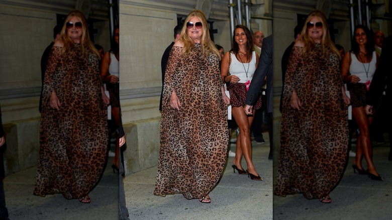 Jennifer Coolidge wearing a leopard print dress in New York City