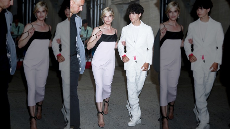 Selma Blair and her son Arthur Saint Bleck wearing white