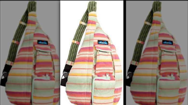pink-striped cotton rope sling bag