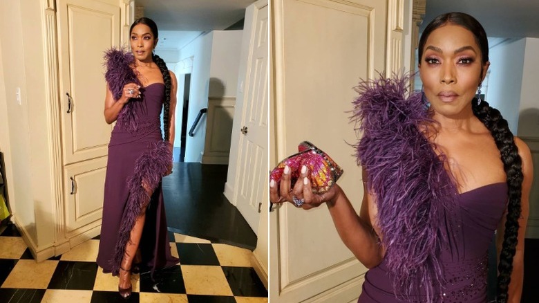 Angela Bassett in a purple dresss