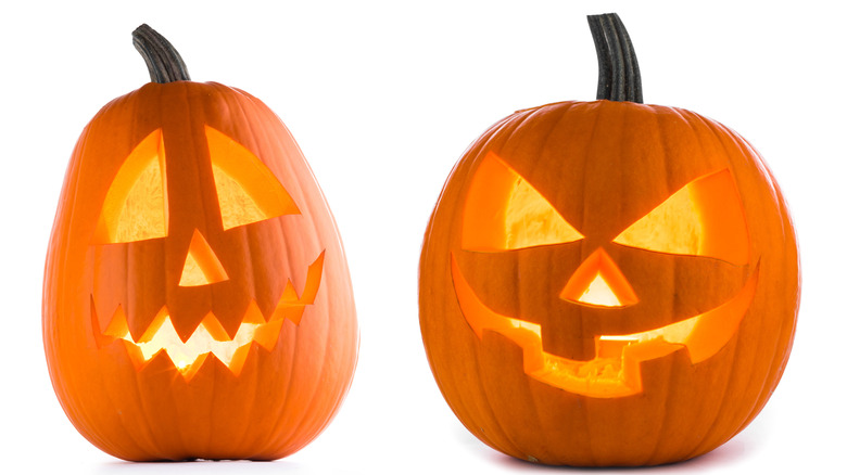 Two carved pumpkins 