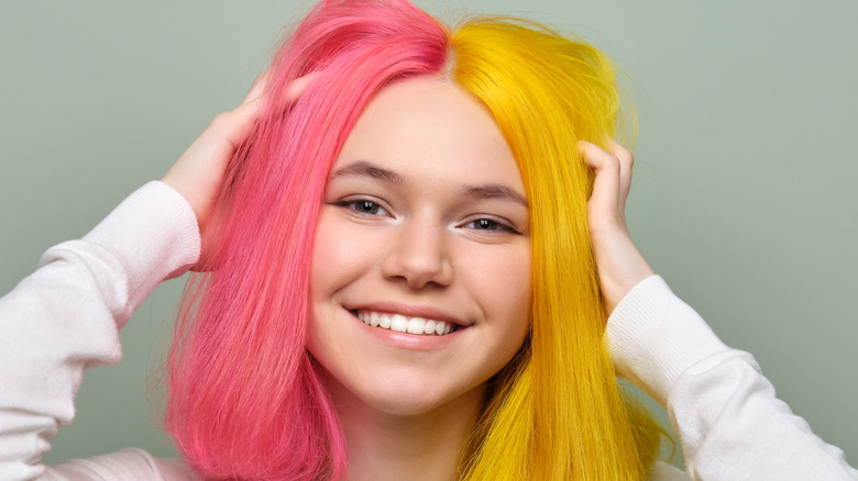 woman with pink and yellow hair