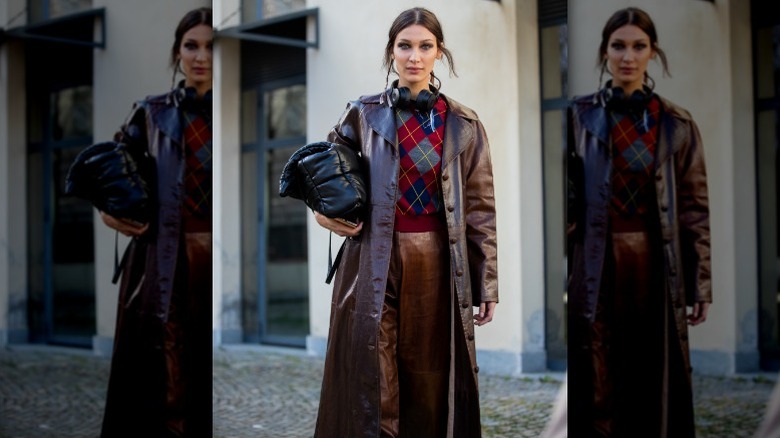 Bella hadid leather trench and pants