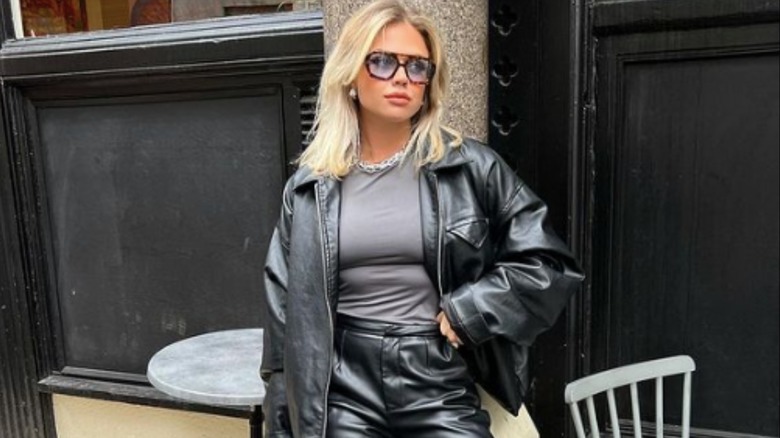 woman in leather on leather outfit