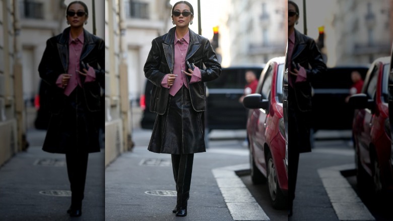 leather midi skirt with blazer