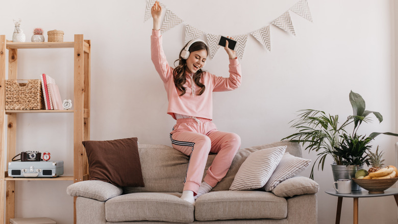 Woman in a pink tracksuit