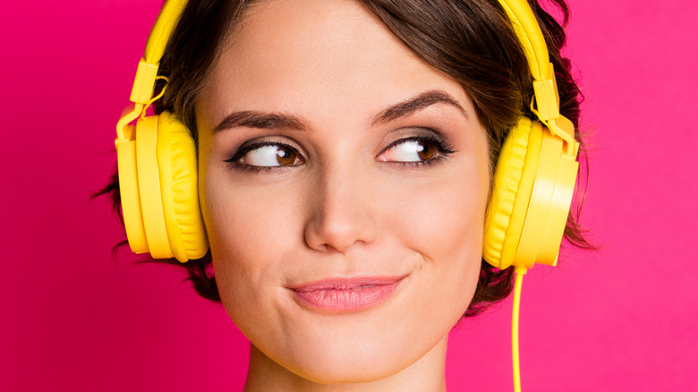 Girl listening to podcast