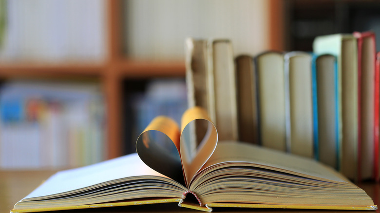 Book with pages folded into a heart