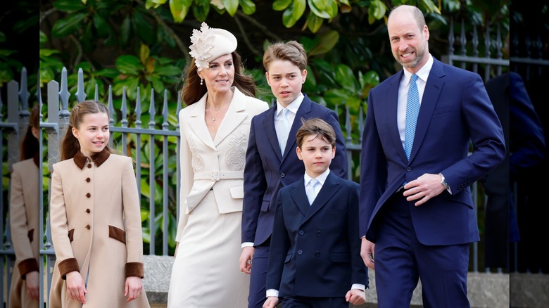 Kate Middleton and Prince William walking with their kids