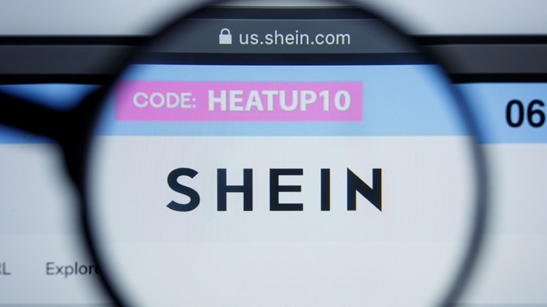 Shein logo on website with magnifying glass