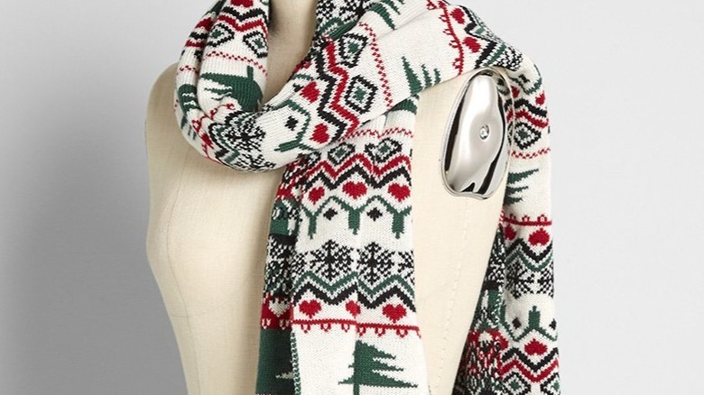 scarf with trees, snowflakes, and hearts