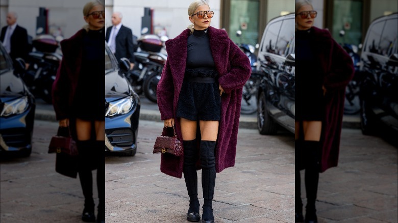jewel toned faux fur coat