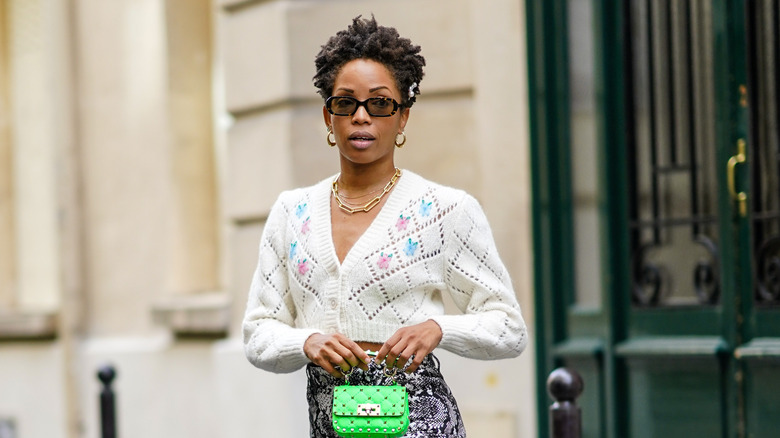 Woman wearing cardigan