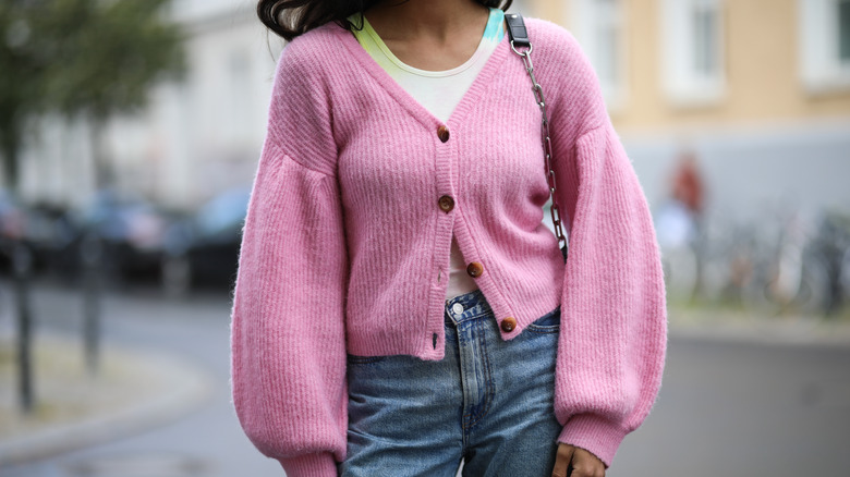 Woman wearing cardigan