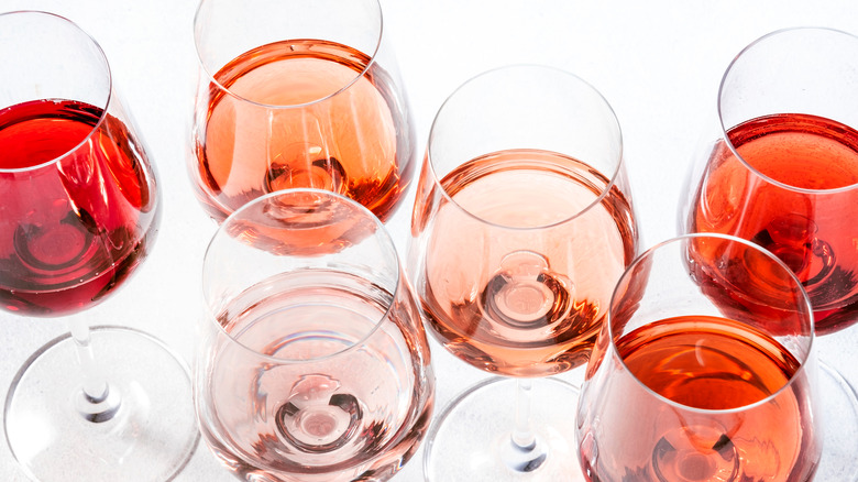 Glasses of different colored wines 