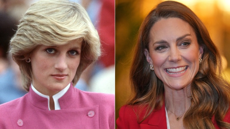 Split image of Princess Diana and Kate Middleton smiling