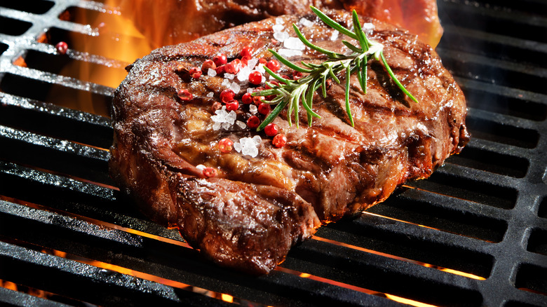 Steak on hot grill