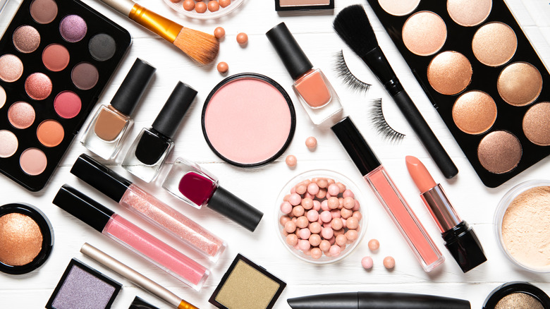 makeup product flat lay