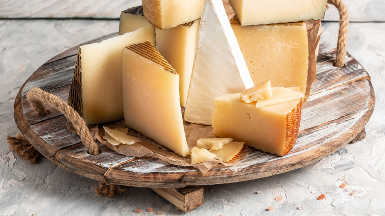 Cheese board with various cheeses