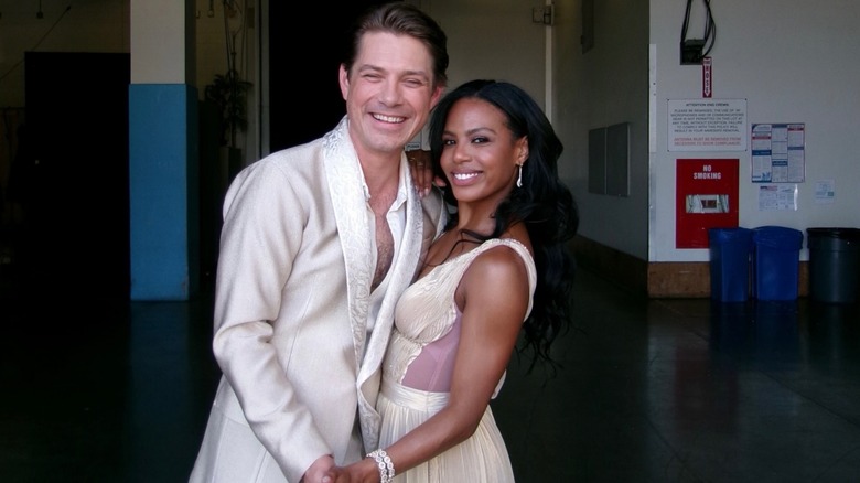 Taylor Hanson and Britt Stewart posing together backstage at "Dancing with the Stars"
