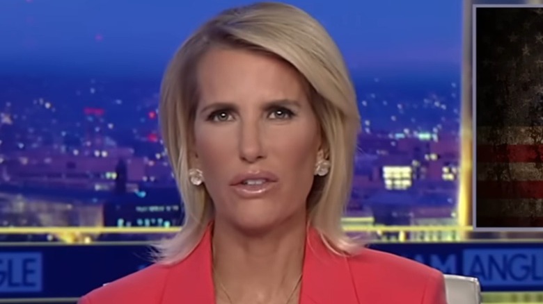 Laura Ingraham with glossy lips on the set of her Fox News show "The Ingraham Angle"