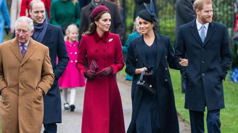 Prince Harry and Meghan, Duchess of Sussex, at Sandringham with Prince William and Kate, Princess of Wales, and King Charles III