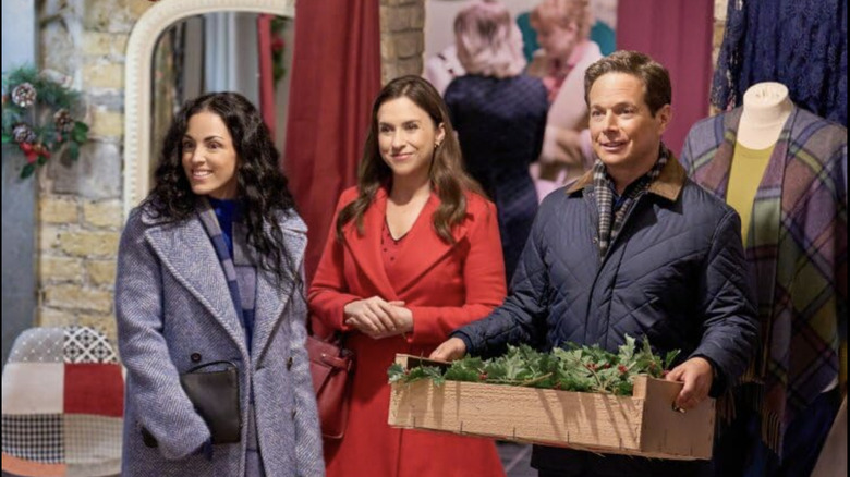Kellie Blaise Agius, Lacey Chabert, and Scott Wolf acting in a Merry Scottish Christmas.