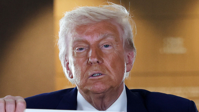 Closeup of Donald Trump with jarring orange makeup