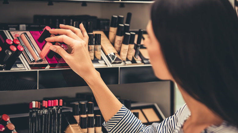 A woman makeup shopping 