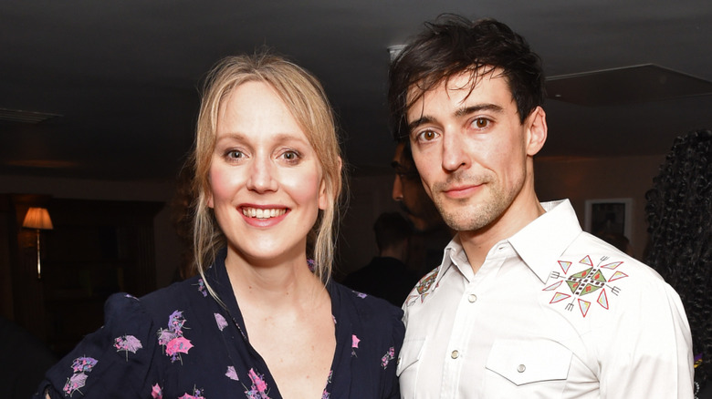 Blake Ritson and Hattie Morahan posing together at Soho House