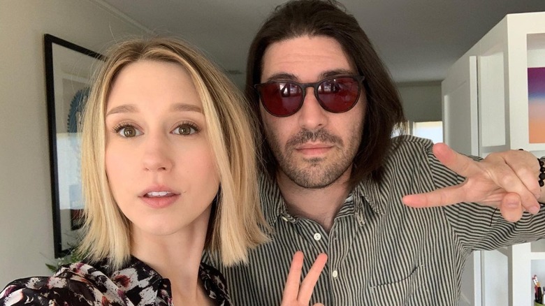 Taissa Farmiga and Hadley Klein posing together with peace signs