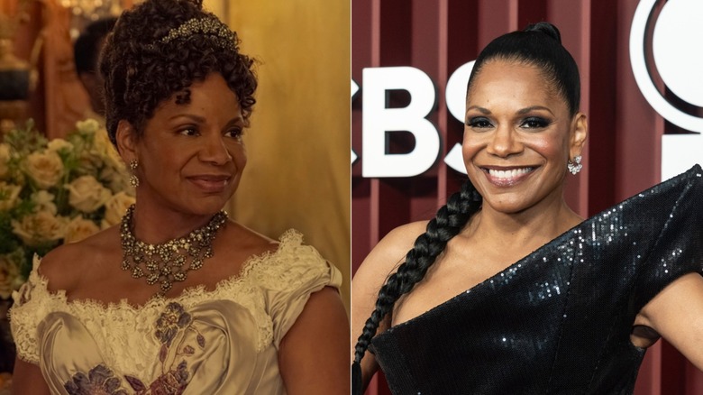 Split image of Audra McDonald in The Gilded Age and on a red carpet