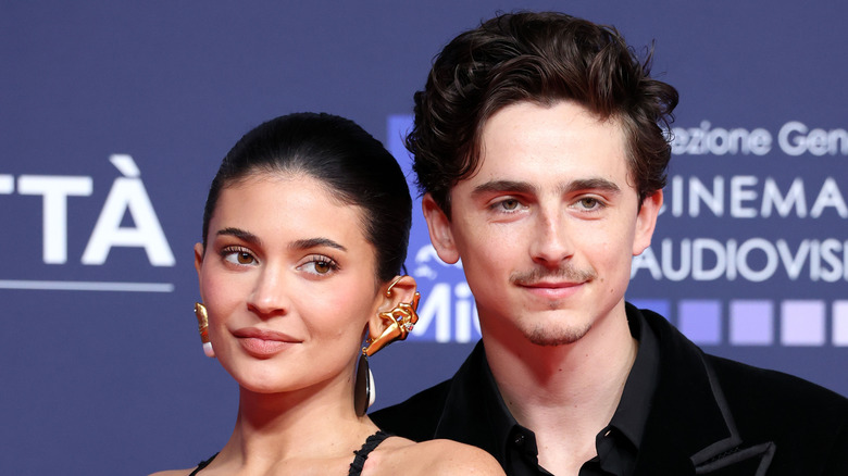 Timothee Chalamet and Kylie Jenner posing
