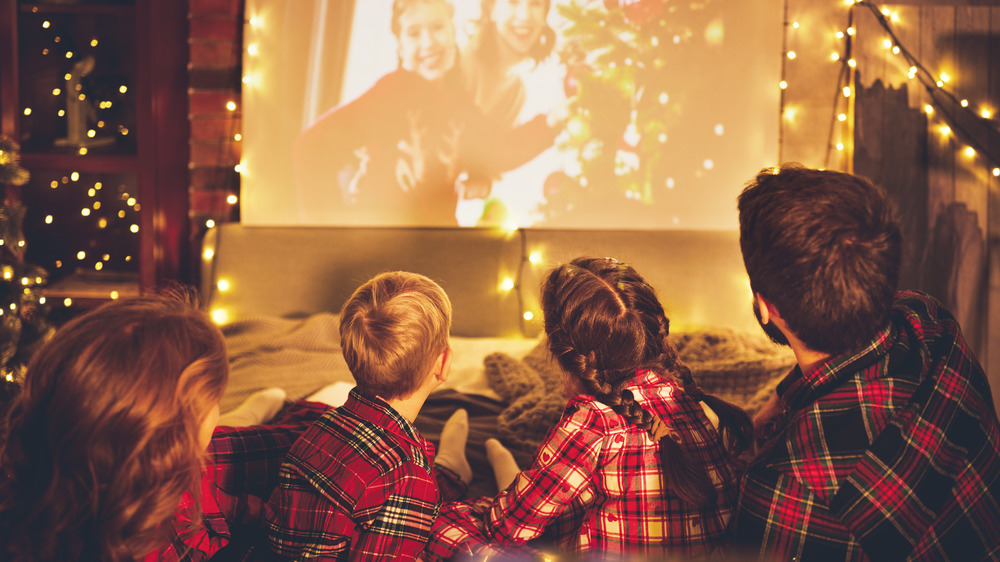 Kids watching Christmas movie