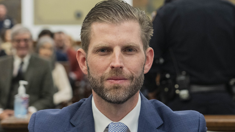 Eric Trump closeup sitting in courtroom 