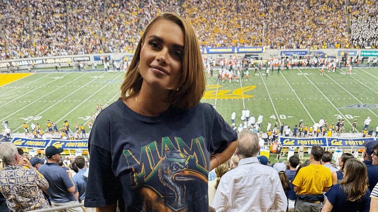 Joy Taylor wearing a Miami shirt at California Memorial Stadium in 2024