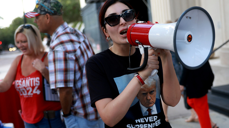 Laura Loomer with megaphone