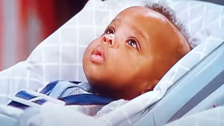 Everett Wilson as baby Nelson Tibideaux on the set of "The Cosby Show"