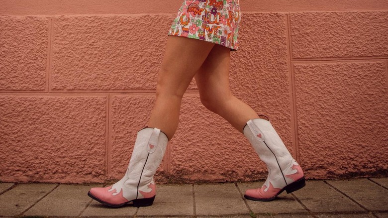 Pink and white cowboy boots 