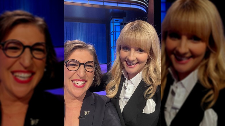 Mayim Bialik and Melissa Rauch on the set of Celebrity Jeopardy