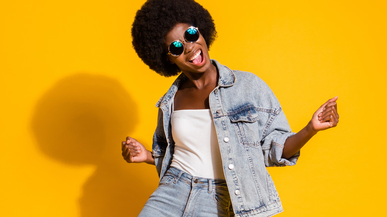 Woman in an all denim look