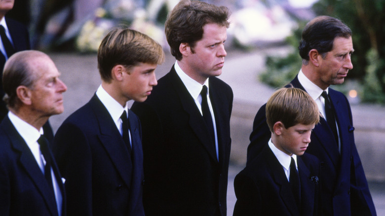 Prince William, Prince Harry, and King Charles at Princess Diana funeral