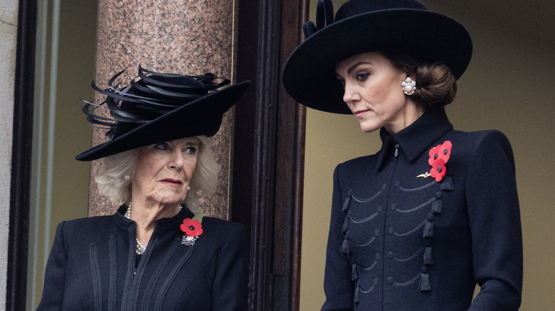 Queen Camilla and Princess Catherine wearing black