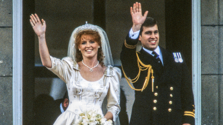 Sarah Ferguson and Prince Andrew waving