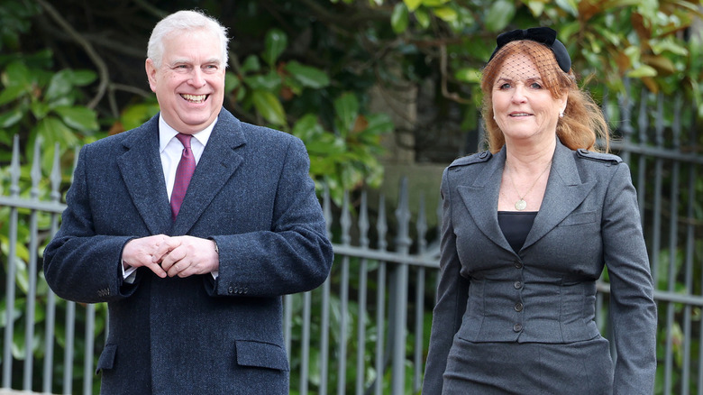 Prince Andrew walking with Sarah Ferguson